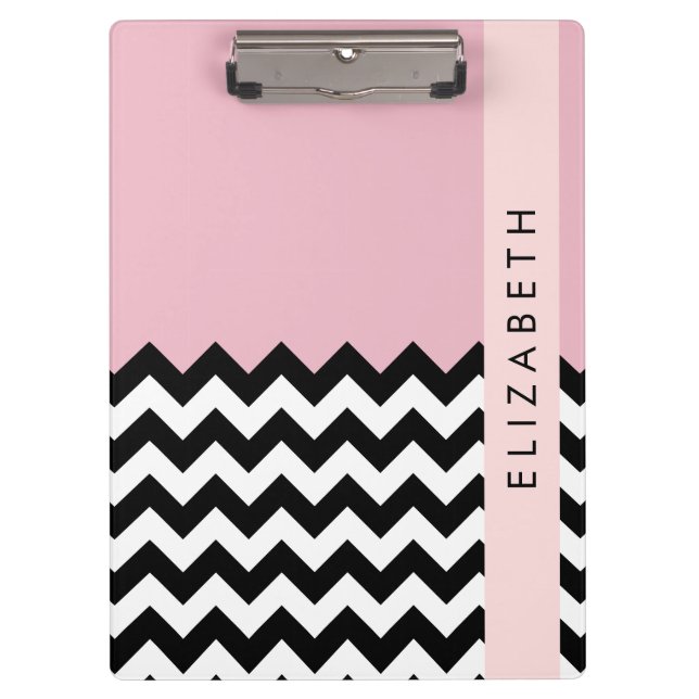Pranchetas Zigzag preto-e-branco, Chevron, rosa, seu nome (Frente)