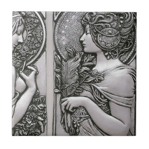 Prata, Art nouveau, design, fêmeas, Mucha, beleza
