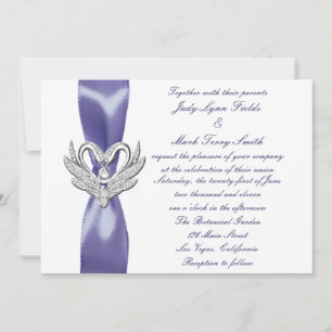 Prata Azul Roxo Swans Convite para Casamento