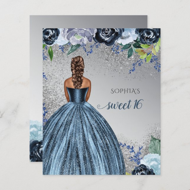 Prata Azul Vestido Suave 16 anos (Frente/Verso)