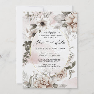 prata blush floral nova data de casamento Convite