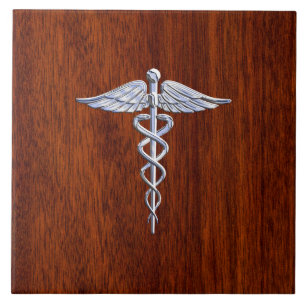 Prata Como Caduceus Símbolo Médico Mahogany Impr