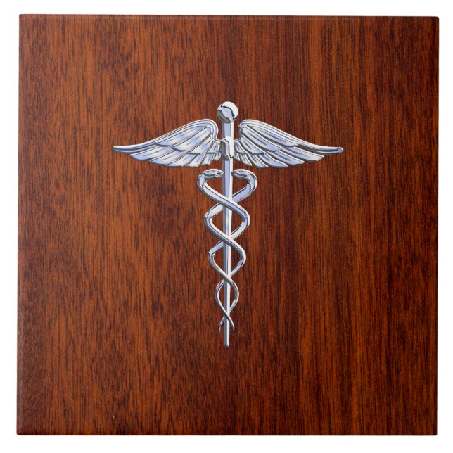 Prata Como Caduceus Símbolo Médico Mahogany Impres (Frente)