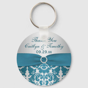 Prata e Casamento tema damasco Teal Favor Chaveiro