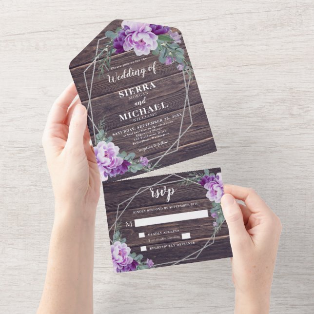 Prata Floral Rustic Barnwood e Casamento Roxo (Aba destacável)