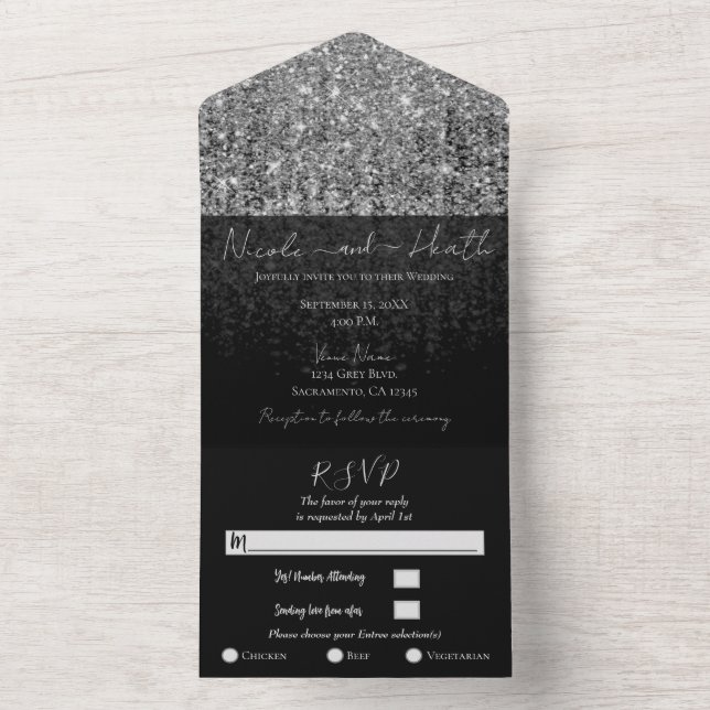 Prata Glam Glitter Moderno Chic Brilho Casamento   (Inside)
