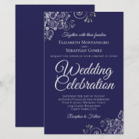 Prata no Marinho Azul Convite de casamento ORÇAMEN