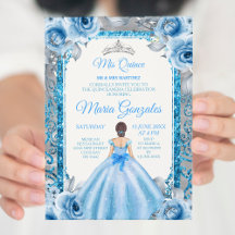 Prata Princesa Rosa Azul Quinceanera Convite