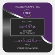 Prata púrpura de onda preta com etiquetas de produ