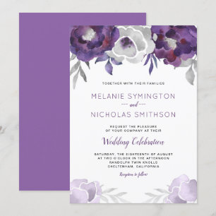 Prata Roxa Watercolor Convite para casamento Flora