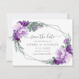 Prata Roxo Elegante Floral Salvar a Data Casamento
