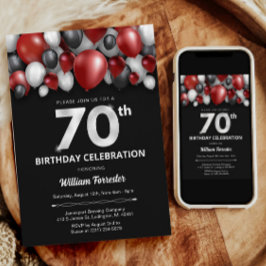 Prata Vermelha Negra e 70 Branco Convite de Aniver