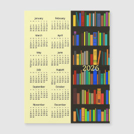 Prateleiras de Livros Calendário 2026 Cartão Magné