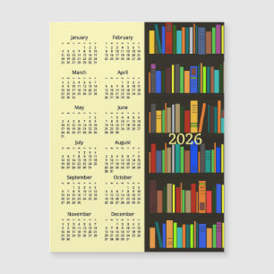 Prateleiras de Livros Calendário 2026 Cartão Magné