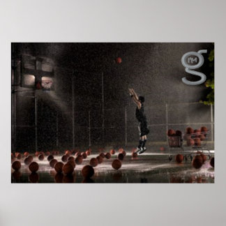 Praticando na Chuva - Poster de basquete