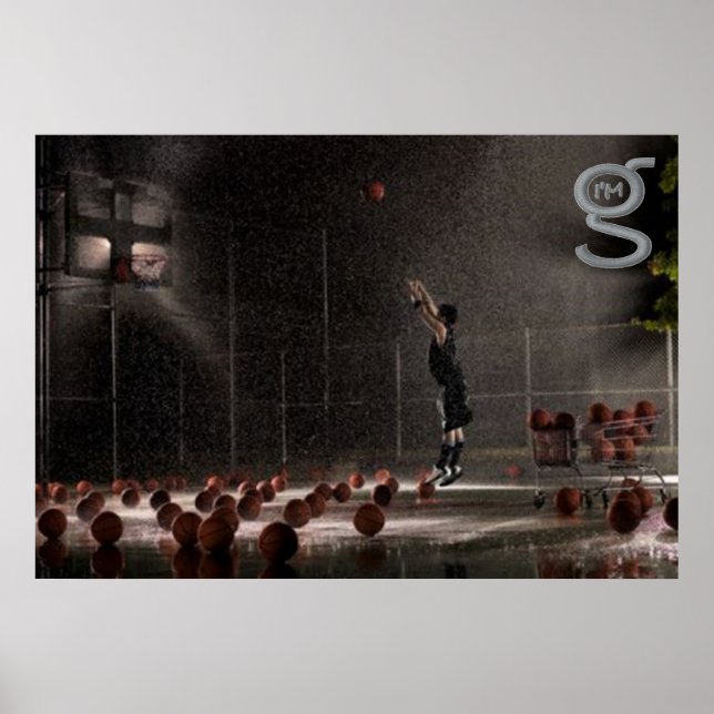 Praticando na Chuva - Poster de basquete (Frente)