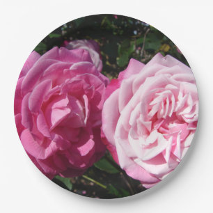Prato de festa de papel com padrão de flor de rosa