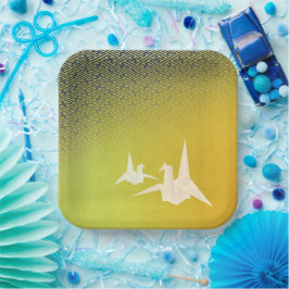 PRATO DE PAPEL 折鶴と紗綾形紋様（金地に紺青色）のペーパープレート