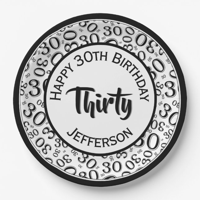 Prato De Papel 0º Padrão de Números Aleatórios Preto/Branco (Frente)