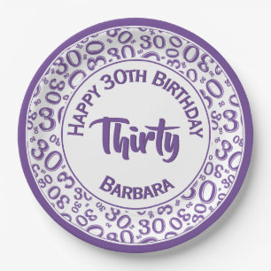 Prato De Papel 0º Padrão de Números Aleatórios Roxo/Branco
