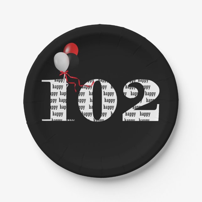 Prato De Papel 102º balões de festa de aniversário (Frente)