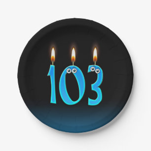 Prato De Papel 103º Aniversário com números de vela acesos