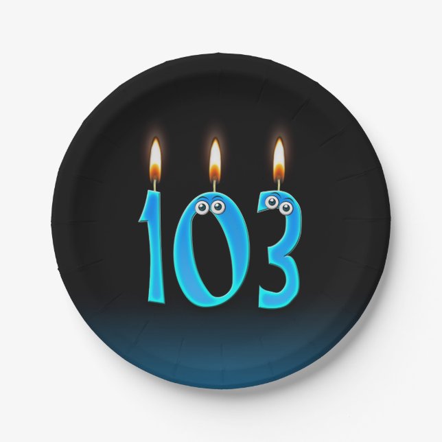 Prato De Papel 103º Aniversário com números de vela acesos (Frente)