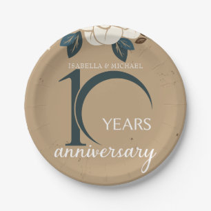 Prato De Papel 10o aniversário de casamento personalizado rústi