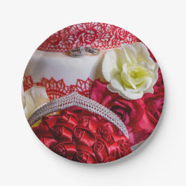 Prato De Papel 1242-Bolo, Buquê e Anéis de Casamento