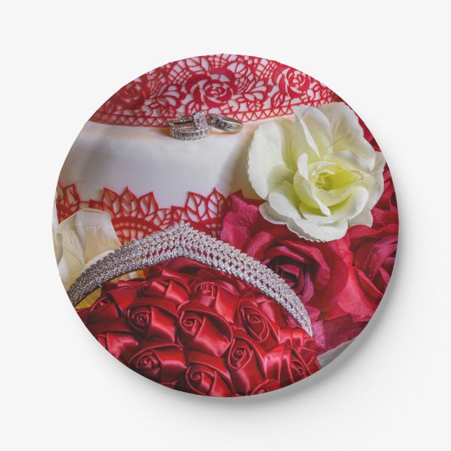 Prato De Papel 1242-Bolo, Buquê e Anéis de Casamento (Frente)