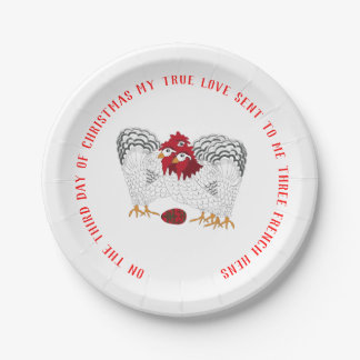 Prato De Papel 12 dias de Natal 3 Galinhas Francesas