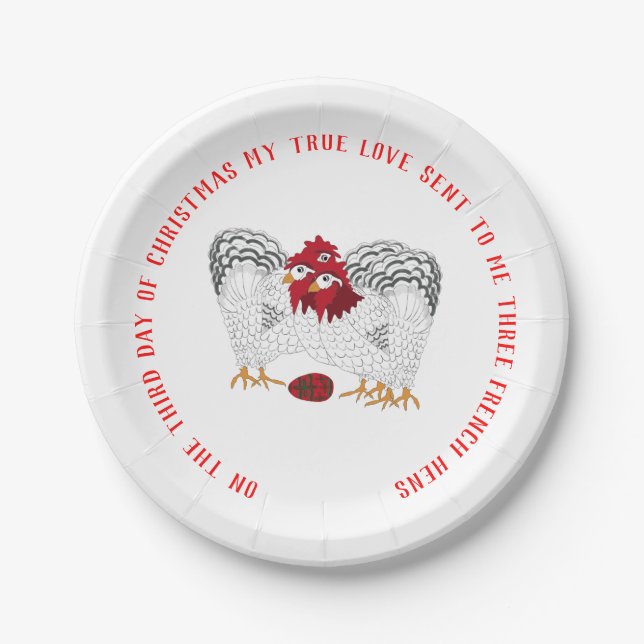 Prato De Papel 12 dias de Natal 3 Galinhas Francesas (Frente)