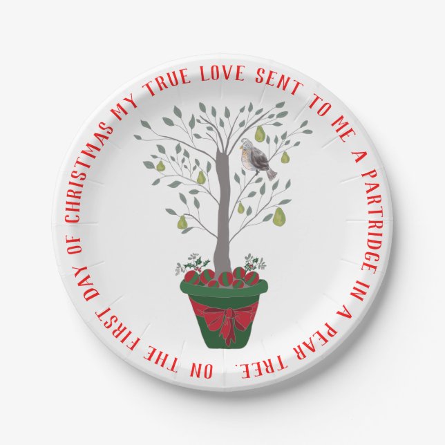 Prato De Papel 12 dias de partucho de Natal em árvore de pera (Frente)