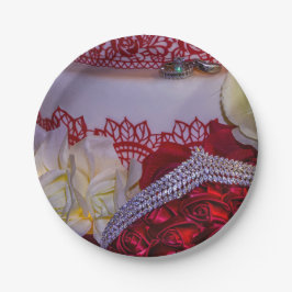 Prato De Papel 1304-Bolo, Buquê e Anéis de Casamento