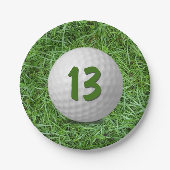 Prato De Papel 13 Birthday Golf Ball em Grass Napkins (Frente)