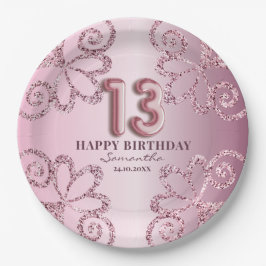 Prato De Papel 13 Birthday Pink Princess Glitter Balloon Script