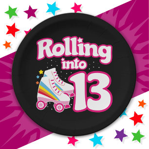Prato De Papel 13 Birthday Roller Skating 13 Anos Antiga Skate