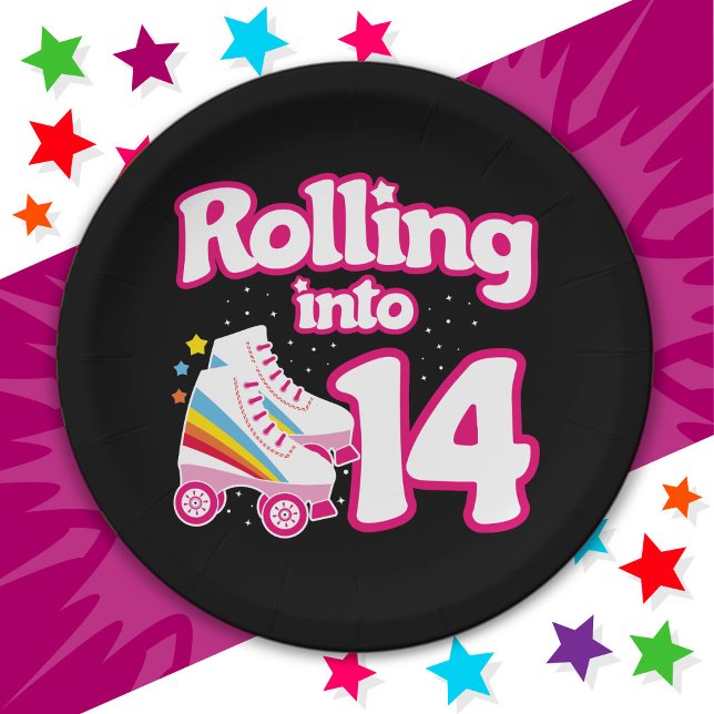 Prato De Papel 14 Birthday Roller Skating 14 Anos Antiga Skate (Criador carregado)