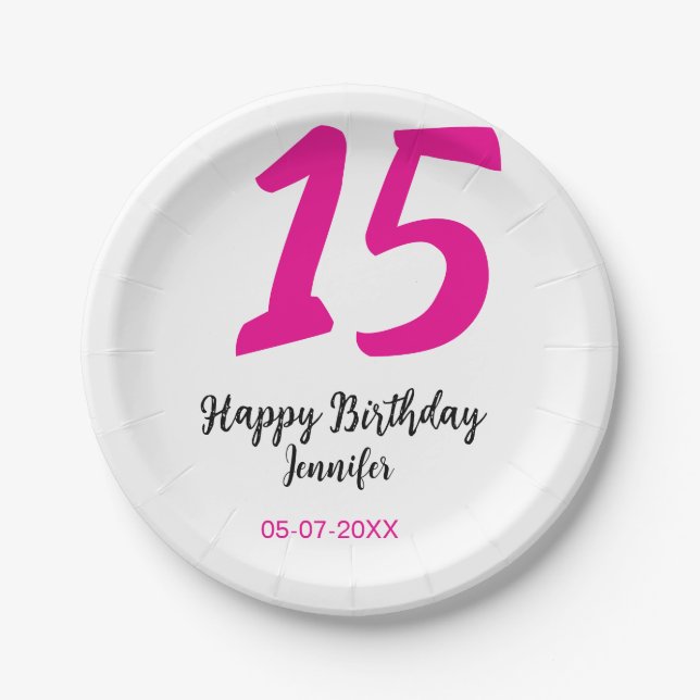 Prato De Papel 15 aniversário quiencenera adicionar data ano mode (Frente)