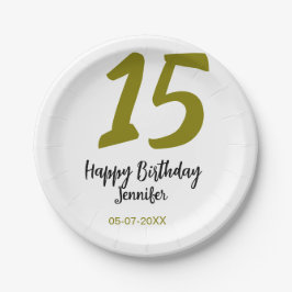 Prato De Papel 15 aniversário quiencenera adicionar data ano ouro