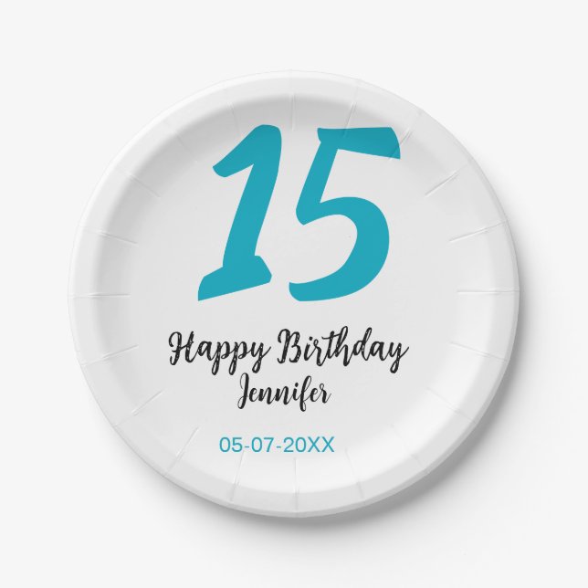 Prato De Papel 15 aniversário quiencenera adicionar data ano temp (Frente)