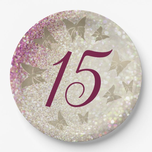 Prato De Papel 15 Birthday Glitter Pink (Frente)