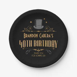 Prato De Papel 1920 Preto e Dourado da Arte de aniversário de 40 