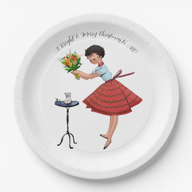 Prato De Papel 1950 Vintage Lady with Flowers (Frente)