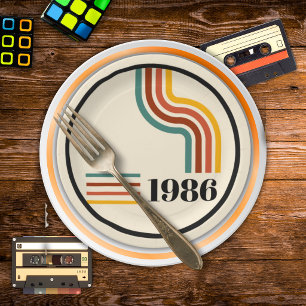 Prato De Papel 1986 40º Aniversário Listra Retro Vintage