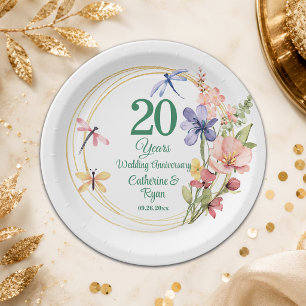 Prato De Papel 20º Aniversário de Casamento na China Moldura Dour