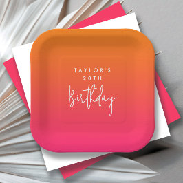 Prato De Papel 20 Birthday Bold Hot Pink e Orange Colorida