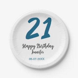 Prato De Papel 21 anos negrito - letra azul simples mínimo