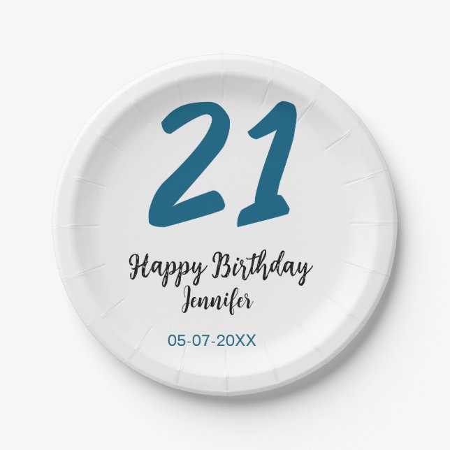 Prato De Papel 21 anos negrito - letra azul simples mínimo (Frente)