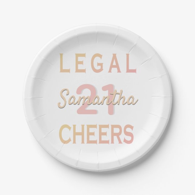Prato De Papel 21st birthday party rose gold white legal cheers (Frente)